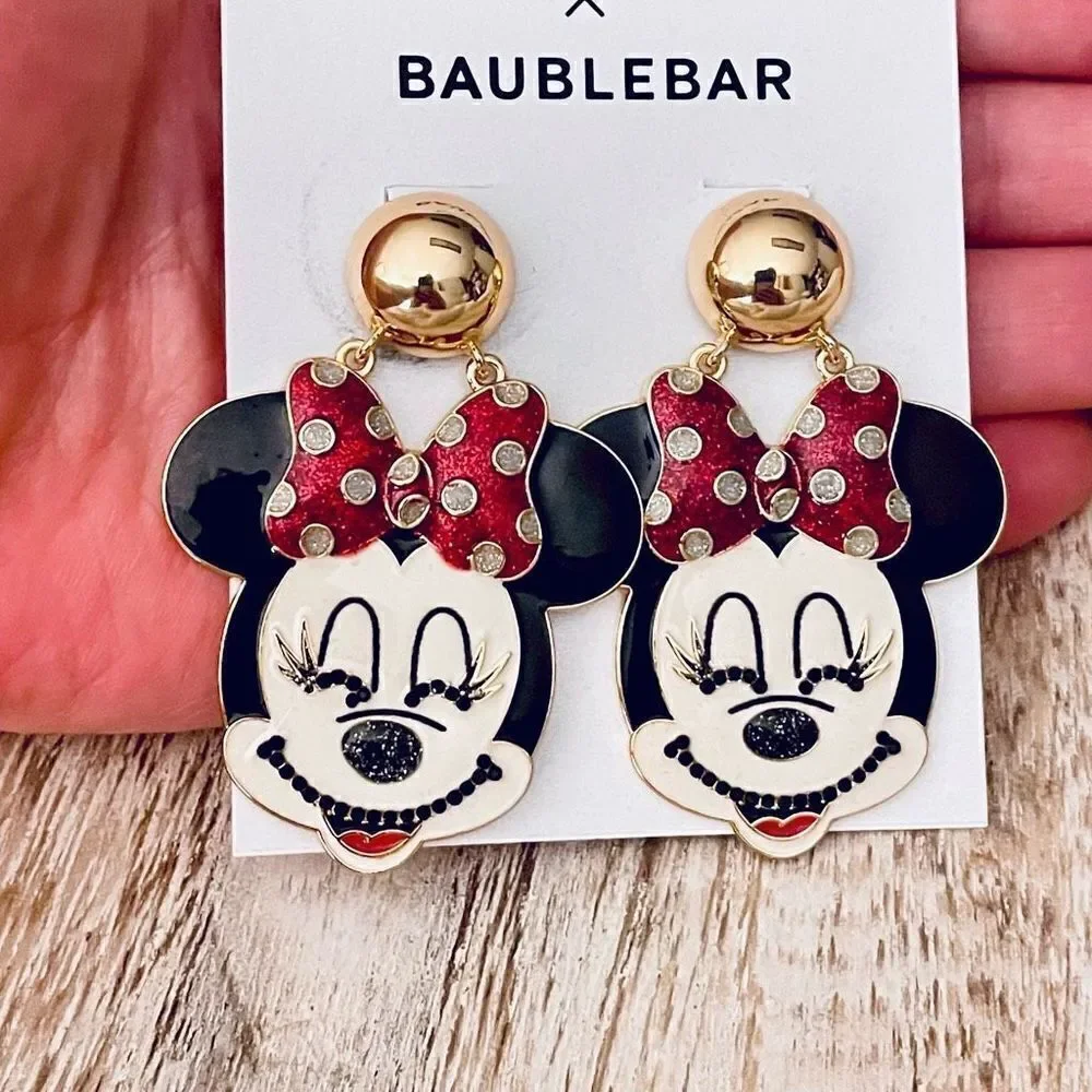 NWT Gorgeous BAUBLEBAR Disney Minnie mouse head/face drop long colorful earrings